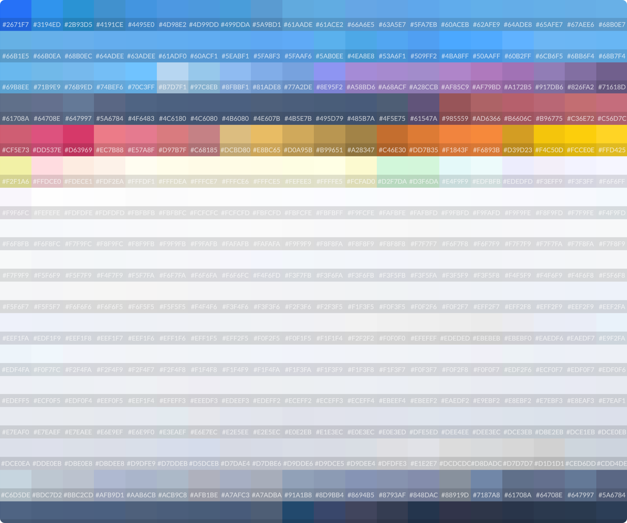 The same group of colors sorted by their hue, saturation, and lightness values.