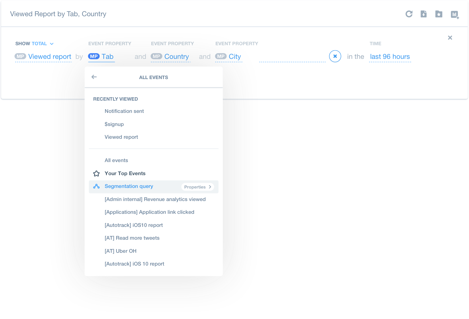 The final design for the Query Builder and Property Menu in Insights.